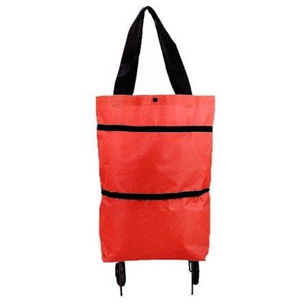 Vikbar Trolley Väska Portabel Shoppingvagn Hopfällbar Hemresa Portabel Handväska Röd