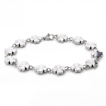 Clover | 10mm Silver‐Tone Stainless Steel Clover Bracelet for Men - Chain Bracelets