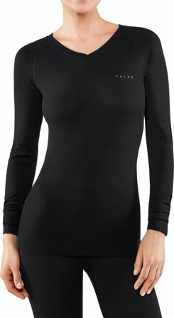Falke Women's Light Longsleeve Wool Tech Shirt Regular Women base layer tops Black XL