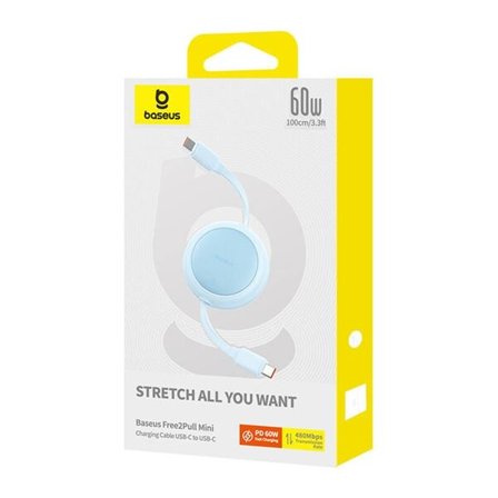 Baseus Free2Pull Mini USB-C till USB-C 60W USB-kabel, 1m (blå)