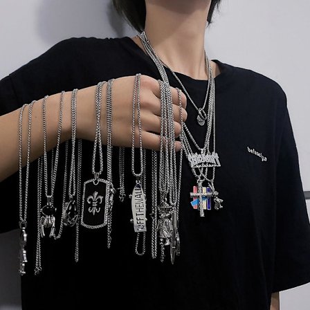 Långt bokstavshalsband - rostfritt stål tröja kedja, skateboard