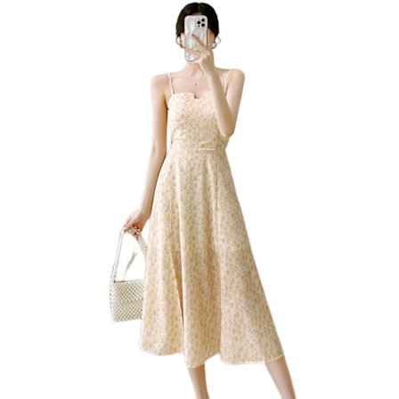 Festhållning Chiffon Suspender Klänning Dam Toppar (Gul L)