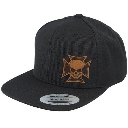 Born To Ride - Svart snapback Keps - Maltese Cross Skull Brown Patch Black Snapback @ Hatstore