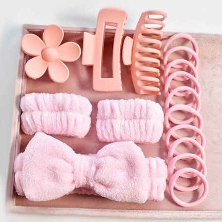 16-delt sæt med ansigtsvask pandebånd, hårklemmer, hestehale tilbehør til kvinder, bløde hårelastikker, plastik hårklemmer og hårelastikker til 