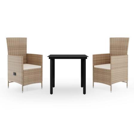 Vidaxl Matgrupp För Trädgården Med Dynor 3 Delar Beige Beige