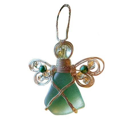 Håndlaget Sjøglass Engel Ornament Kystjul Sjøglass Kunst Minnesmerke Wire-Innpakket Engel Juletre Dekorasjon for Ferie Hjem Dekor