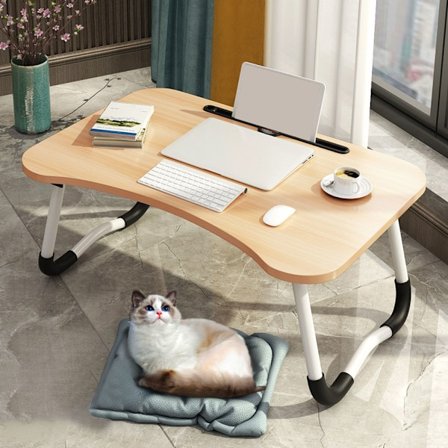 Bærbar PC-bord, bærbar PC-sengbord, sammenleggbart, skuff, blokkstativer, for seng, sofa, gulv