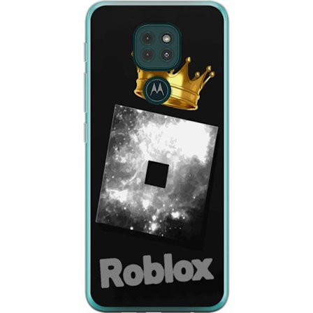 Kompatibelt Mobildeksel til Motorola Motorola Moto G9 Play Minimalistisk svart og sølvfarget Roblox-symbol med gylden krone og luksuriøs gamer-estet