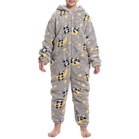 Lasten fleece-yksivärinen pyjama vetoketjulla, unisex-kuviollinen huppupuku yöasu pojille ja tytöille
