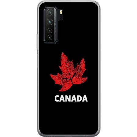 Kompatibelt Mobildeksel til Huawei Huawei P40 lite 5G Grafisk lønnebladsymbol i rødt mot svart bakgrunn med tydelig kanadisk referanse og minimalist