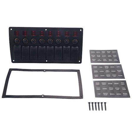 Båd Bil Marine Vippekontaktpanel 8 Gang 3PIN & Overbelastningsbeskyttelse med Afbryder Vandtæt LED