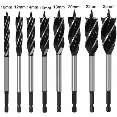 8-pack 1/4" sexkantskaft spiralformade träborr för trä, betong, träbearbetning och 10-25 mm hål