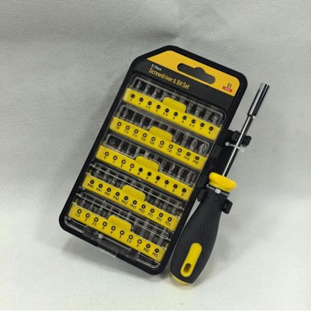 Sett med 51 skrutrekkere og bits (inkludert firkant-, sekskant-, Phillips-, tri-wing-skrutrekkere og pinsett)