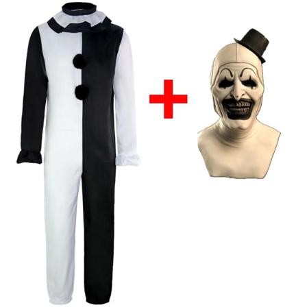 CGMGTSN Voksne Terrifier 2 Art the Clown Cosplay Kostume Jumpsuit Hat Outfits Halloween Karneval Dragt V Costume and Mask L