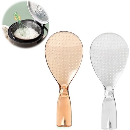 2 stk Gennemsigtige Non-Stick Ris Spatel med Non-Stick Ris Ske, Non-Stick og Nem at Rengøre (Hvid + Orange)