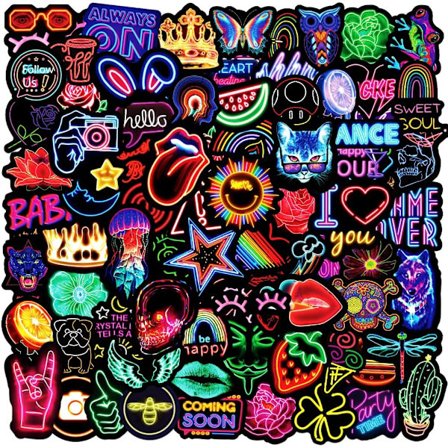 100 stk. Neon-klistermærker, Vandtætte Vinylmærkater til Kofanger, Laptop, Skateboard, Vandflaske, Bagage, Telefon