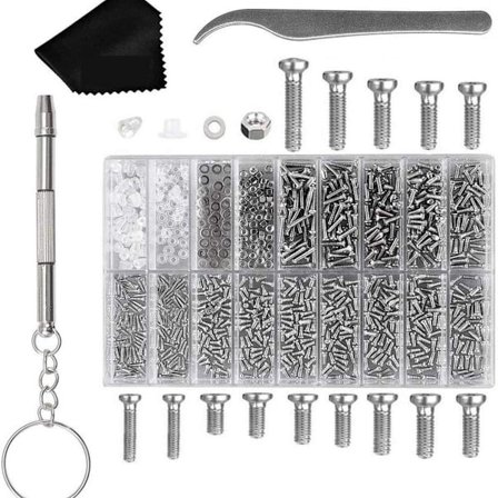 Reparationssats för glasögon, 1000-delad sortiment av universella glasögonskruvar och KLB