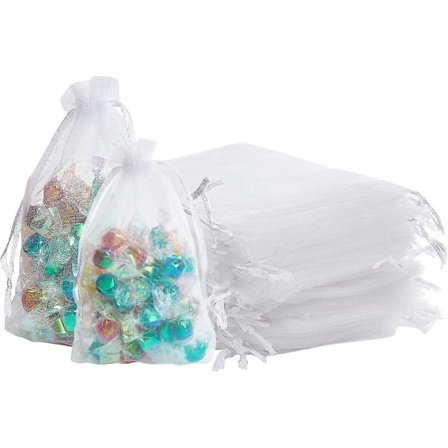 Hvide Organza Gaveposer - 100 stk. Bryllupssmykketasker - 5x7 cm Klare Mesh-poser Perfekt til bryllup, jul, fødselsdag, jubilæum