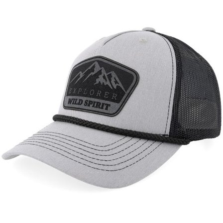 Wild Spirit - Grå trucker Keps - Mountain Explorer Black Patch Wide Heather Grey/Black A-Frame Trucker @ Hatstore