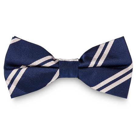 Silver-Tone Twin Stripe Navy Silk Pre-Tied Bow Tie for Men - Pre-tied bow ties