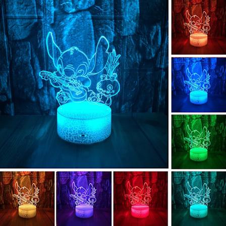 Tegnefilm Dyr Stitch Lilo og Stitch Anime Anime Figur 3D LED Optisk Illusion Soveværelse Dekoration Bordlampe med Fjernbetjening 7 Farver Acry