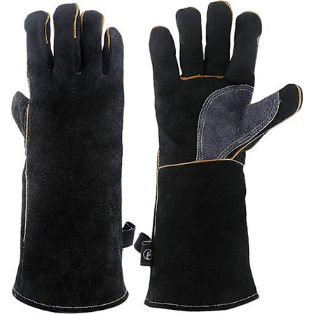 KIM YUAN Äärimmäisen kuumuuden ja tulenkestävät nahkakäsineet Kevlar-ompeleilla, täydelliset takkaan, uuniin, grilliin, hitsaukseen, BBQ:hon, Mig-