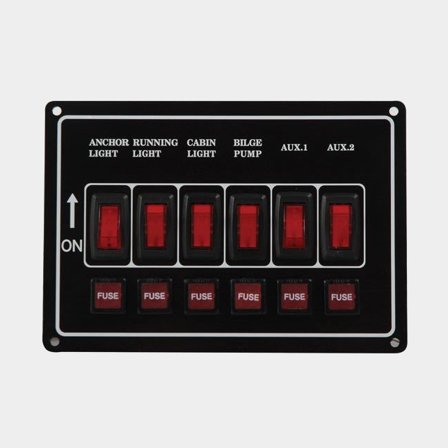 Pannello interruttori / pannello fusibili, 12 V, 10 A, 6 interruttori, orizzontale