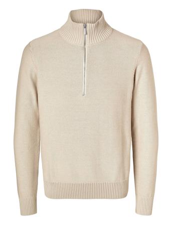 Slhaxel Ls Knit Half Zip Tops Knitwear Half Zip Jumpers Beige Selected Homme