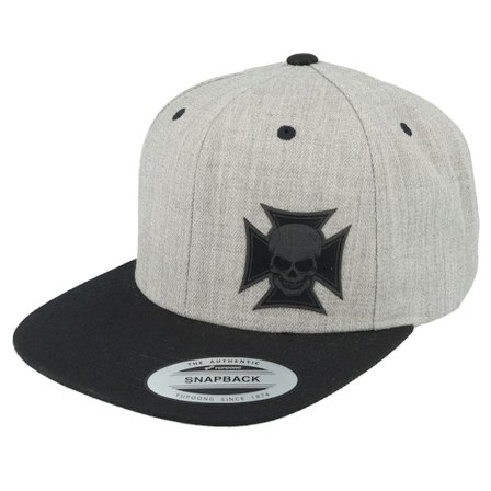 Born To Ride - Maltese Cross Skull Patch Heater Grey/Black Snapback Grey Cap - @ Hatstore