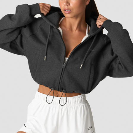 ICANIWILL Everyday Cropped Zip Hoodie Wmn, Grey Melange