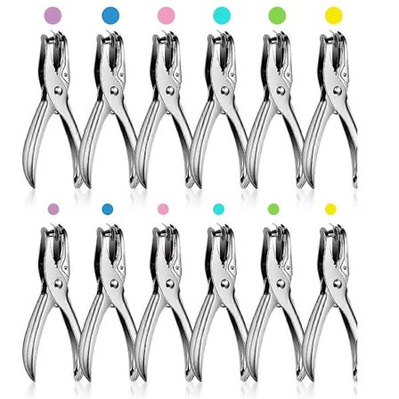 12-pakning 1 hulls punch 1/4 og 1/8 tommer Enkel hulls punch Metall 5 ark kapasitet Enkelt hulls punch sett Papir puncher