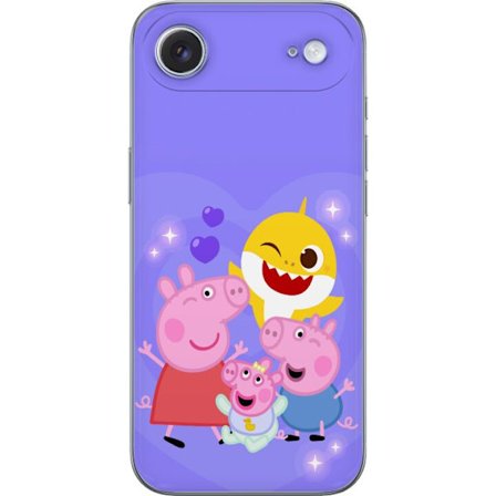 Kompatibelt Mobildeksel til Apple iPhone 17 Air Peppa Gris mønster med hjerter, sommerfugler og venner, lys rosa bakgrunn i myke barneillustrasjoner