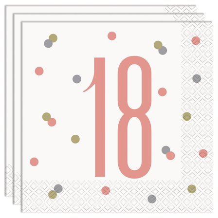 18 Års Servietter Hvide & Pink