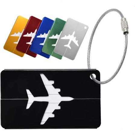 6 stk. bagasjelapp med flymotiv i aluminiumlegering