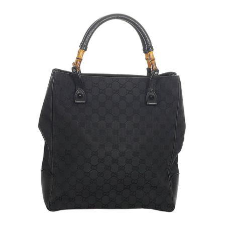 Gucci Vintage, Pre-owned Bamboo GG Canvas Tote Bag Zwart, Dames, Maat:ONE Size