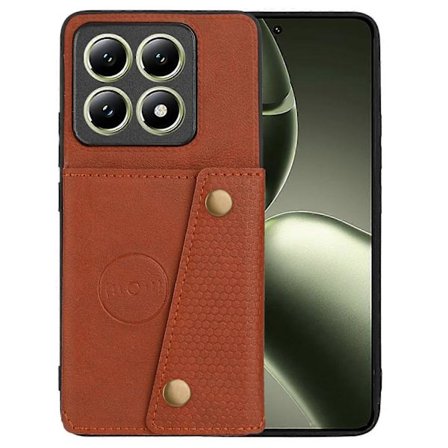 Passer til Xiaomi 14T Pro Mobiltelefon Cover Kort Slot Beslag Læder + TPU Mobiltelefon Beskyttelsesetui - Brun (Brun)