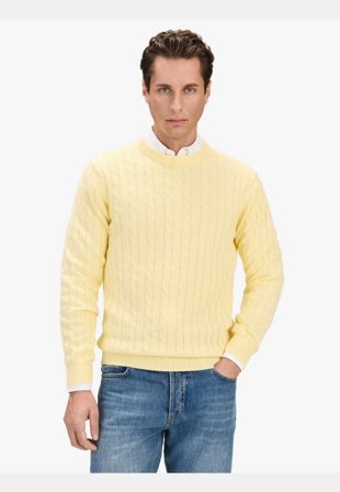 John Henric Cotton Cable Knitted Crew Neck Sweater (haidar) Tröjor Herr Gul S