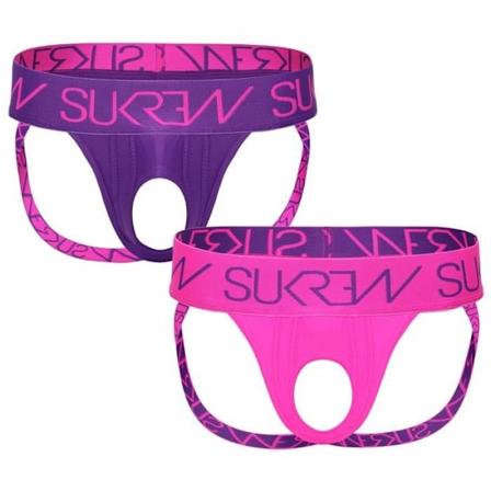 Boxershorts til mænd - Sukrew U-Style Jock 1 x Tyrian Purple + 1 x Shocking Pink - Størrelse XS - Flerfarvet Flerfärgad XS