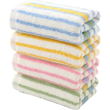 4 stk./sett Fargerike Stripete Bomull Håndklær Absorberende Ansiktshåndklær Hurtigtørkende Vaskeklut For Husholdning (gul, rosa, blå og grønn)