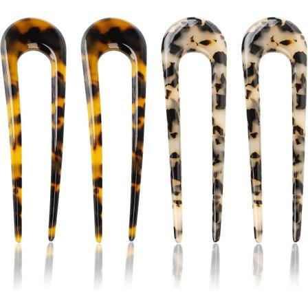 Leopard Print U-formet Hårnål Fransk Stil Hårpind Prong Up Do Chignon Pins Hårgaffel Hårtilbehør Til Kvinder Piger (4stk, Beige + Rødlig