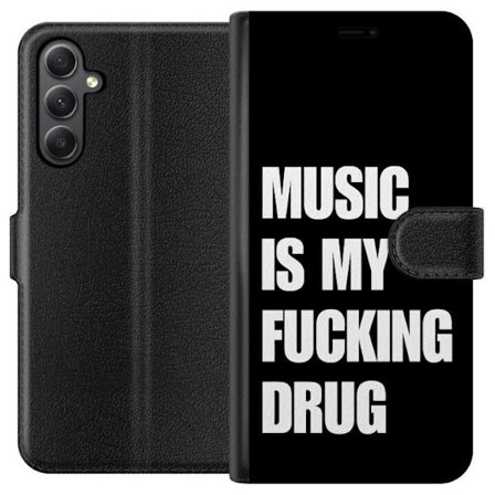 Kompatibelt Plånboksfodral till Samsung Galaxy S23 FE Tydlig svart bakgrund med starkt vit text som uttrycker passion för musik i ett kraftfullt och