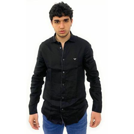 Emporio Armani Long -sleeved manic -sleeved Fit shirt for striped men , Zwart , Heren , Maat: S