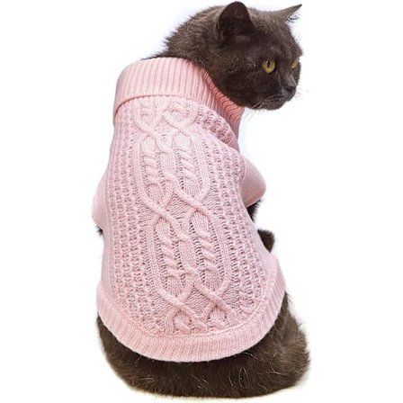 Kattgenser Turtleneck Strikket Ermeløs Katteklær Varm Vinter