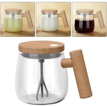 Selvrørende krus med låg, 400 ml elektrisk blandekop, selvrørende kaffekrus, selvrørende kop i borosilikatglas
