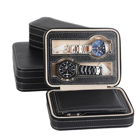 Urkasse Bærbar Lynlås Design Simpel Moderne Ur Opbevaring Organizer Uretui Sort 4 Slots