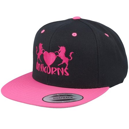 Unicorns - Unicorns Heart Black/Neon Pink Snapback Snapback Black Cap - @ Hatstore