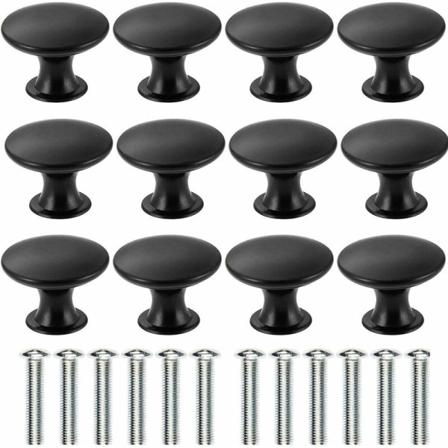 Set med 12 vintage antika mässingslådeknoppar 30 mm diameter, köksmöbelhandtag skåpdörrhandtag (svart)