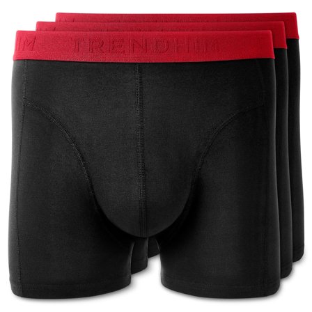 Large - FlexFeel | 3-Pack Black Cotton Boxer Briefs with Red Waistband for Men