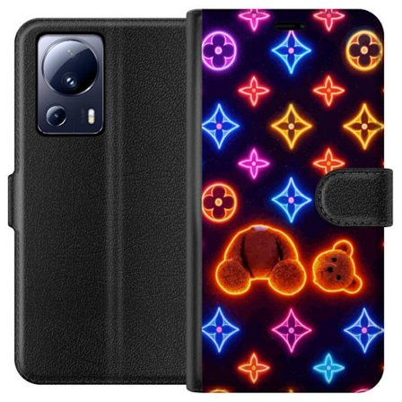 Kompatibelt Lommeboketui til Xiaomi Xiaomi 13 Lite Neonfarget luksusmønster med en glødende teddybjørn i pop-art-estetikk