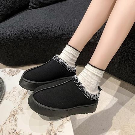 Dames Ankel Sneestøvler Vinter Nye Mærke Pels Kort Plushet Varme Flats Slippers Sko black 40